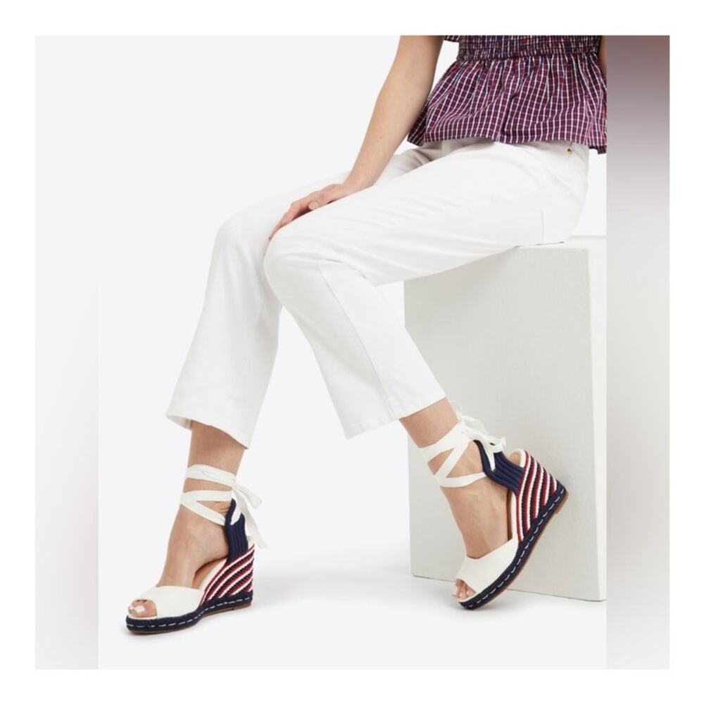 Draper James Navy, Red & White Striped Espadrille Wedge Sandals
